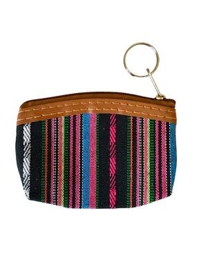 ⭐️ 5 for $25 Striped Woven Canvas Keyring Coin Pouch in Multicolor with Zipper